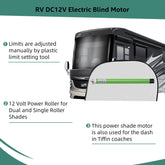 DM25DS RV Electric Roller Shades Replacement Motor,DC12V Wired for RV Power Roller Shades